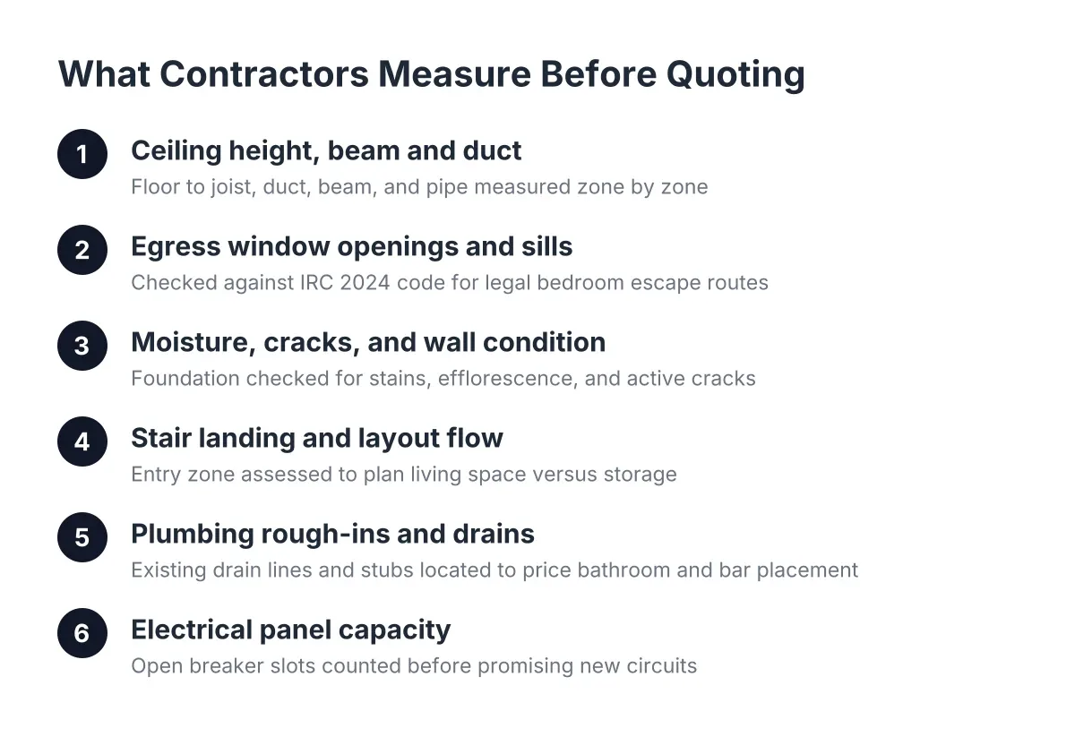 Steps basement excavation contractors measure before quoting a basement finish