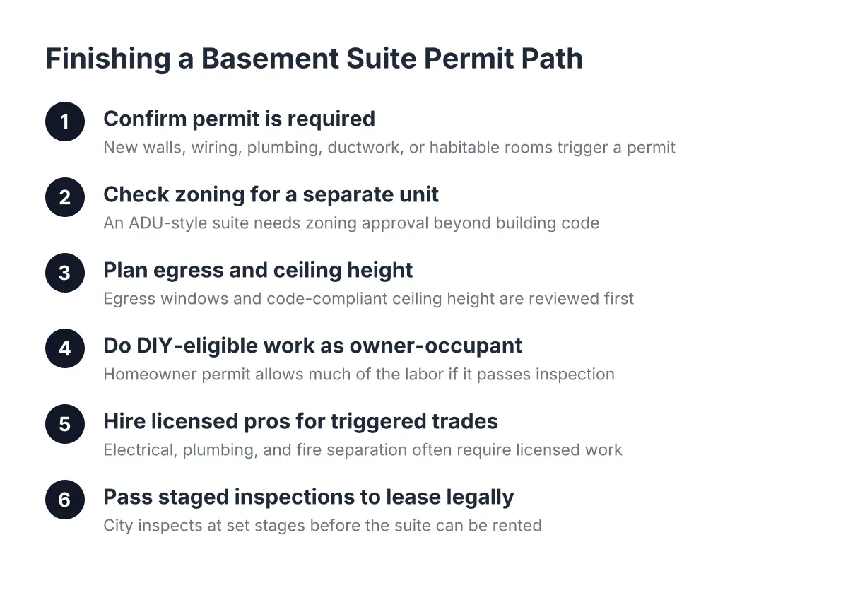 Steps for finishing a basement suite permit process for Aurora rental units